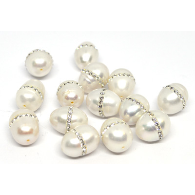 Fresh Water Pearl White 9-10mm W/Swarovski  Bead
