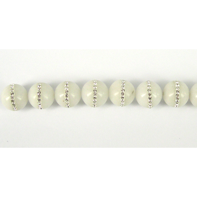 White Jade 12mm round w/Swarovski EACH Bead