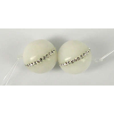 White Jade 20mm round w/Swarovski EACH Bead