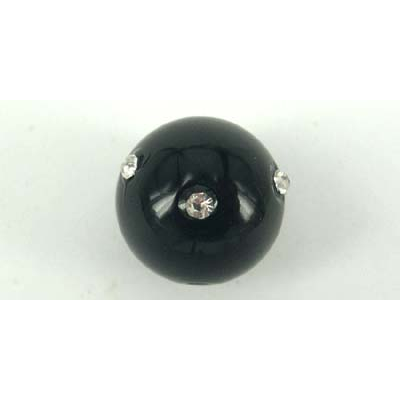 Black Glass W/Crystal 14mm EACH bead