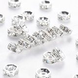 Rhinestone Rondel  Silver colour plt 6mm 50 pack-findings-Beadthemup