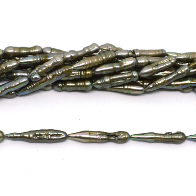 Fresh Water Pearl Tube Grey Green 7x27mm beads per strand 14Beads