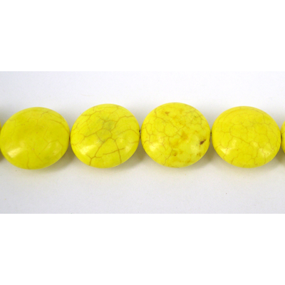 Howlite Dyed Round Flat 16mm Yellow beads per strand 2