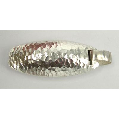 LAST ONE Sterling Silver Pendant Long Olive beaten finish 80x30mm