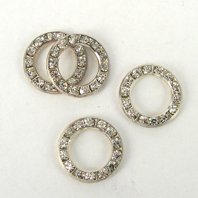 Silver plated  brass 16mm ring w/Crystal 4 pack