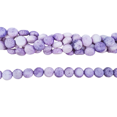 Coral Dyed Round Flat 14x7mm Purple beads per strand