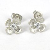 Rhodium Plate Brass Stud CZ 9x9mm pair-findings-Beadthemup