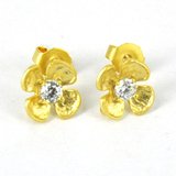 Gold Plate Brass Stud CZ 9x9mm pair-findings-Beadthemup