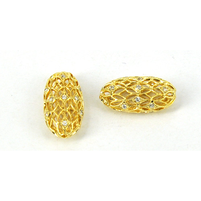 Gold Plate Brass Bead CZ Oval.19.5x10.5m