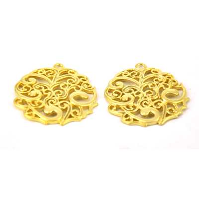 Gold Plate Brass Pendant Round 26mm Pair