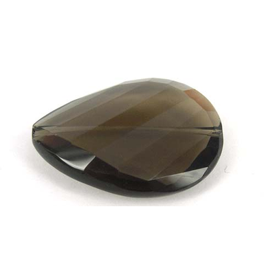 Smokey Quartz 40x30mm Faceted Flat Teardrop Bead