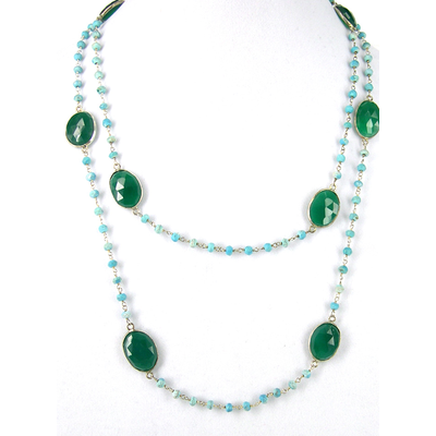 Sterling Silver Green Onyx & Turquoise Necklace