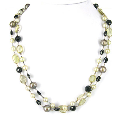 Sterling Silver Pearl, Spinel & Citrine Ncklace