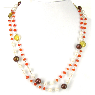 Sterling Silver Carnelian, Chalcedony & Pearl