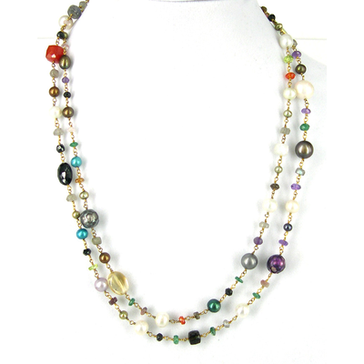 Vermeil Gemstone and Pearl Necklace