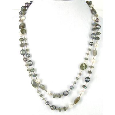 Sterling Silver Labradorite & Pearl Necklace