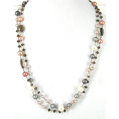 Sterling Silver Smokey Quartz & Pearl Necklace