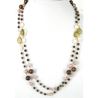 Vermeil Garnet, Smokey Quartz & Pearl