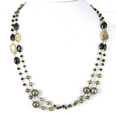 Vermeil Spinel, Smokey Quartz & Pearl