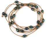 Fresh Water Pearl on Leather 2M Black on Natural-jewellery-Beadthemup