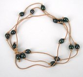 1.2M Adjustable Black Pearl on natural leather-jewellery-Beadthemup