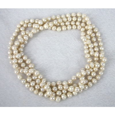 Fresh Water Pearl Knotted Necklace 156cm White