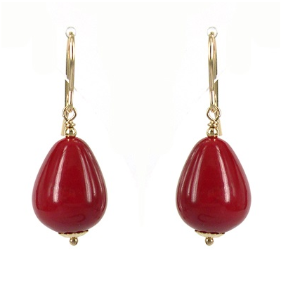 Gold filld Red Shell Coral Earrings 34mm