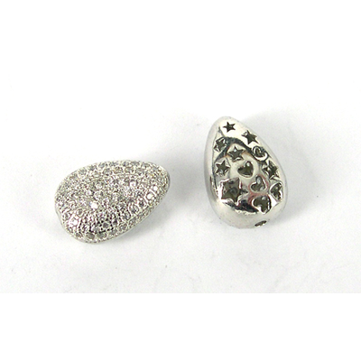 Rhodium  plate brass CZ Bead Teardrop 14x10mm