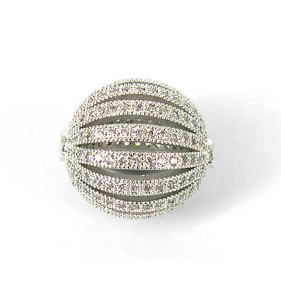 Rhodium  plate brass CZ Bead 16x18mm