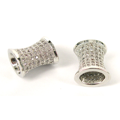 Rhodium  plate brass CZ Bead 12x10mm