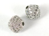 Rhodium  plate brass CZ Bicone Bead 9mm-findings-Beadthemup