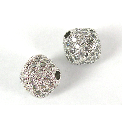 Rhodium  plate brass CZ Bicone Bead 9mm