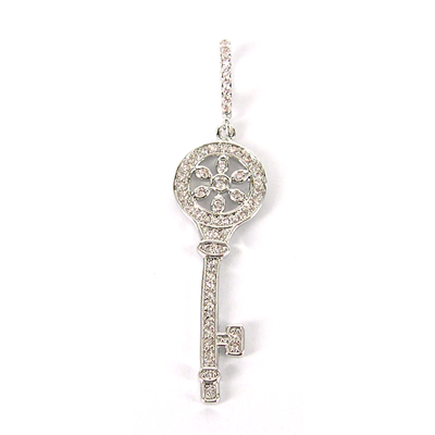 Rhodium  plate brass CZ Pendant Key 43mm