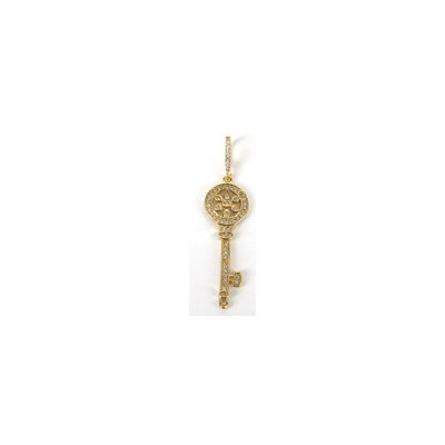 Gold Colour Plate Brass CZ Pendant Key 43mm