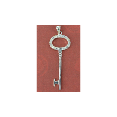 Sterling Silver CZ Key Pendant/Charm 43mm