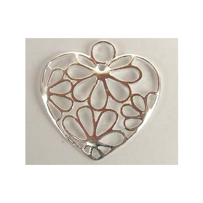 Sterling Silver Pendant Heart w/flower 26x28mm