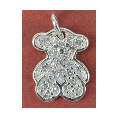 Sterling Silver Pendant CZ Teddy 14mm 1 pack