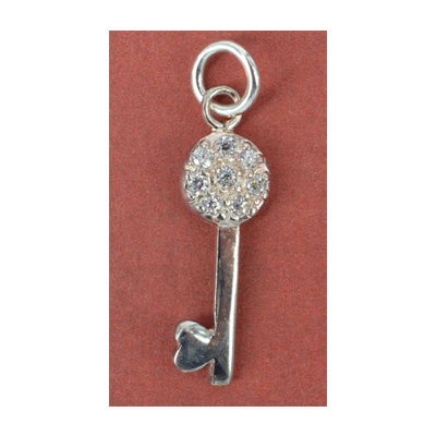 Sterling Silver Pendant  Key CZ 22mm 1 pack