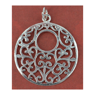 Sterling Silver Pendant Round Filligre 26x30mm 1 pack