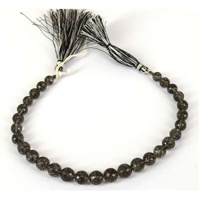 Black Rutile Quartz Faceted Round Grad strand