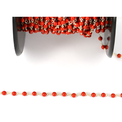 Sterling Silver & 3.6mm Coral handmade chain per 50cm