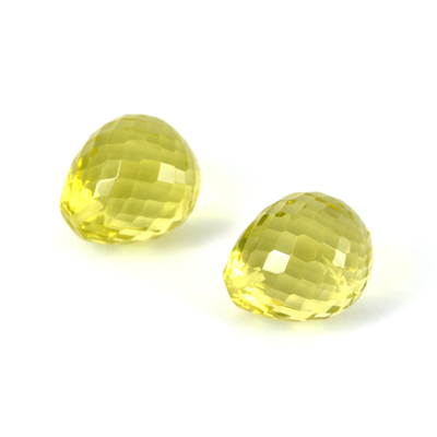 Lemon Quartz 13x15mm Faceted  Briolette Pair